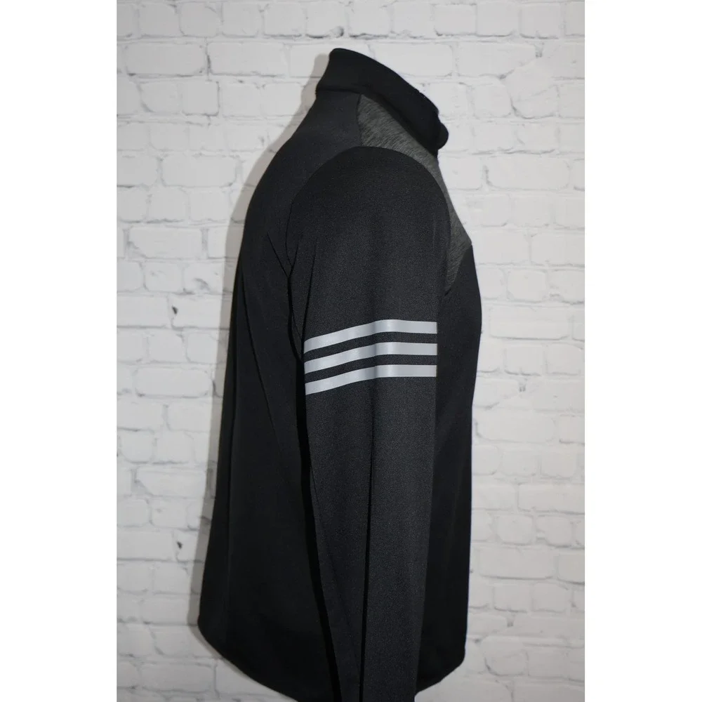 Adidas Golf 1/4Zip Pullover Shirt Mens Small Black Reflective Stripes Mock Neck